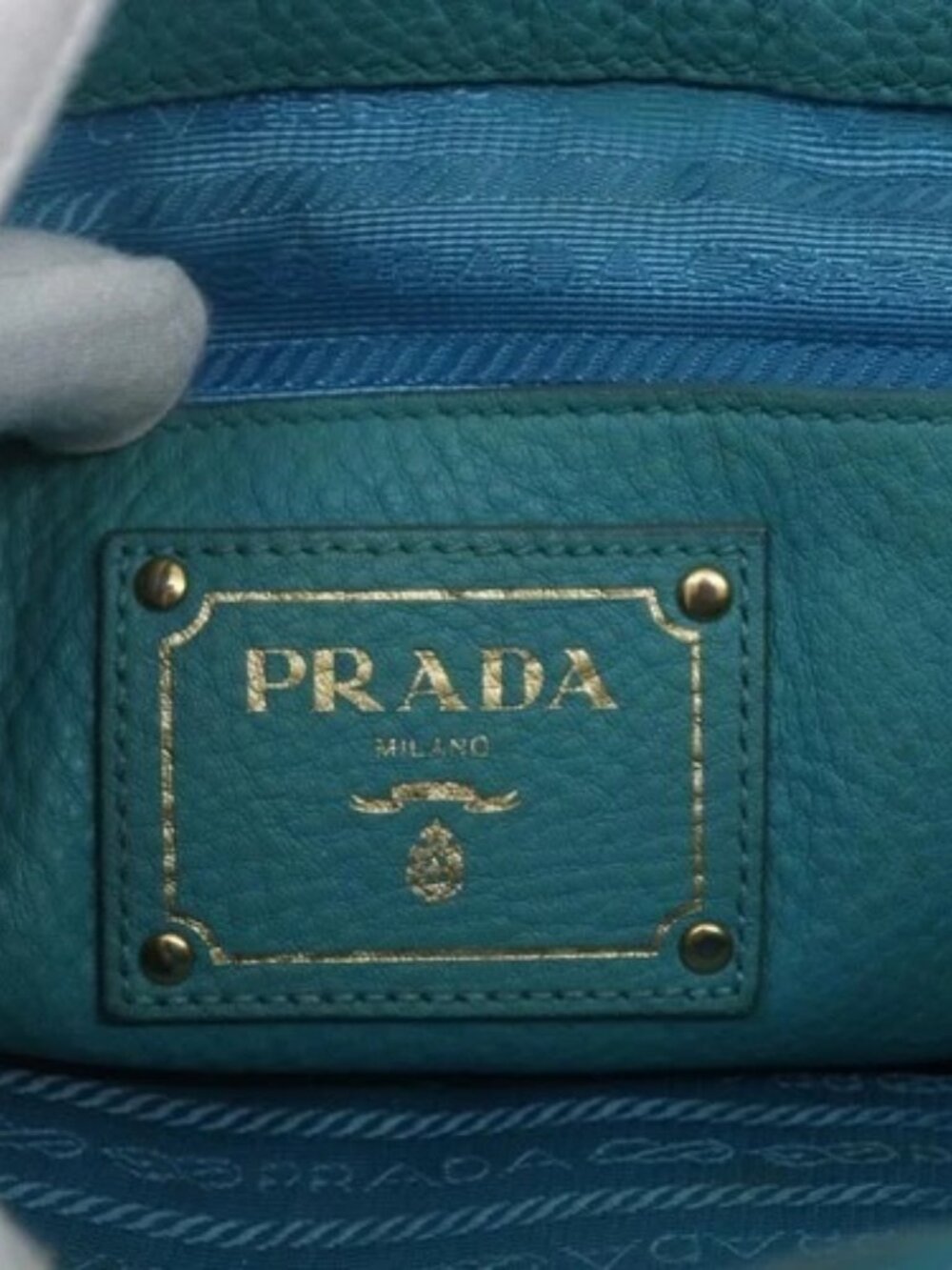 PRADA Hand Bag Leather Light Blue Gold Auth - Picture 13 of 16